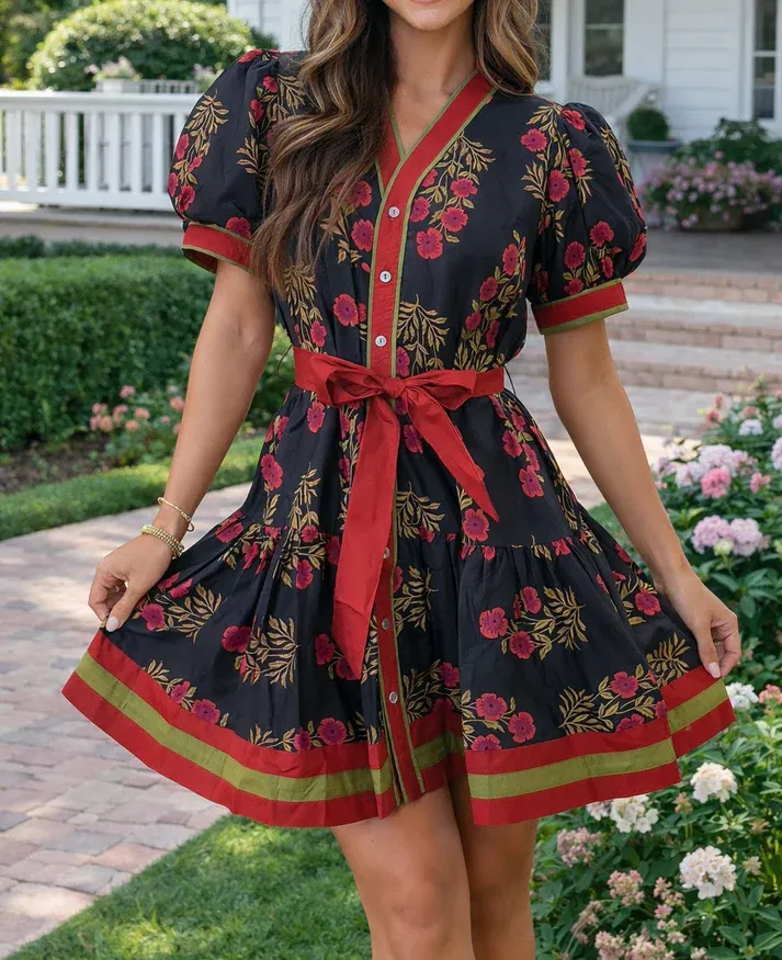 Retro Black Floral Mini Dress
