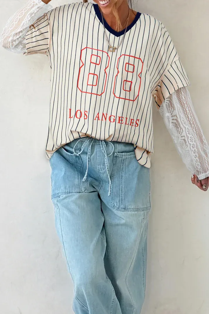 Blue Stripe 88 Graphic Top