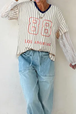 Blue Stripe 88 Graphic Top