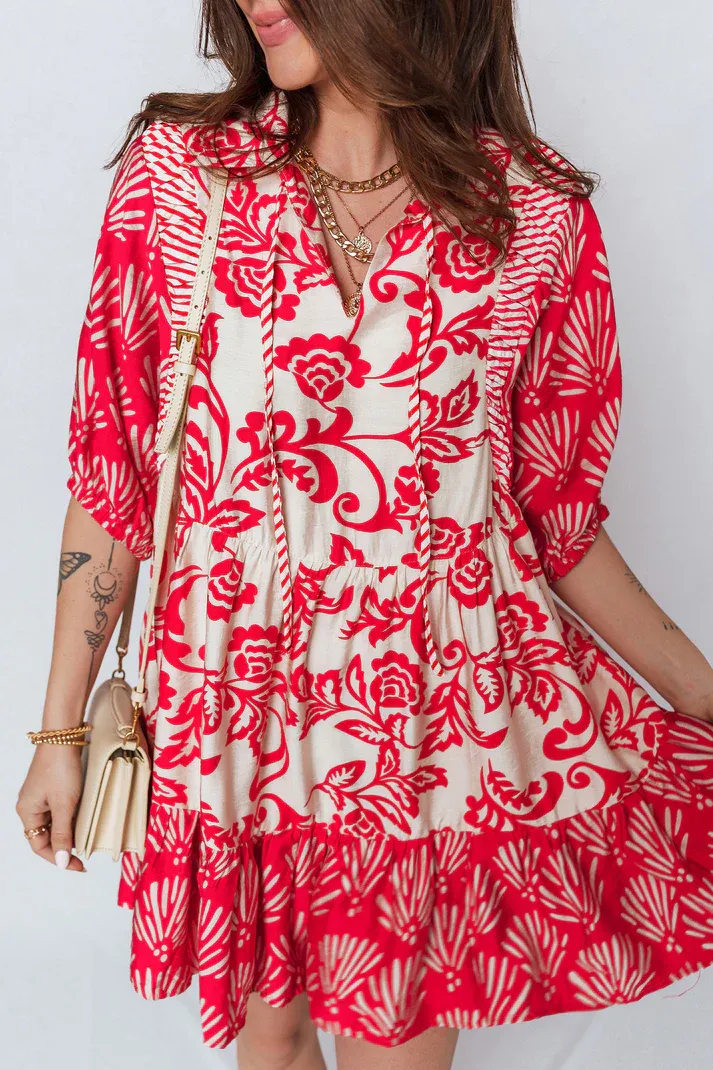 Red Collared Flower Dress