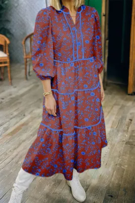 Brown Floral Tiered Dress