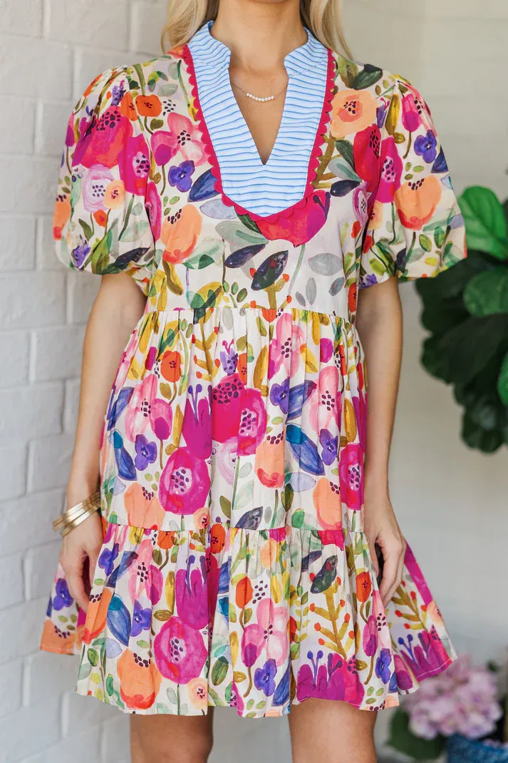 Rose Floral Ric Rac Dress