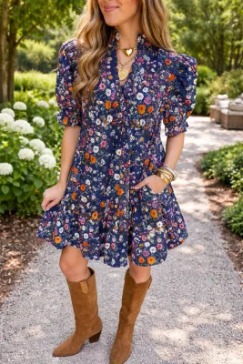 Blue Floral Mini Dress