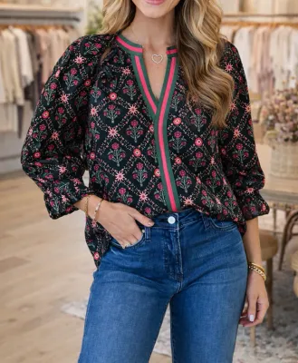 Black Vintage Floral Blouse