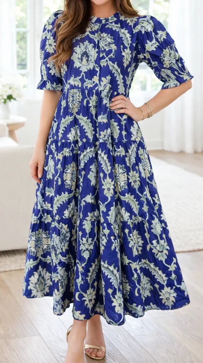 Blue Floral Long Dress