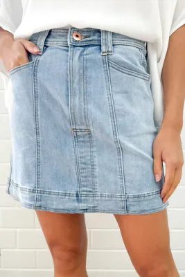 Blue Exposed Seam Denim Skirt