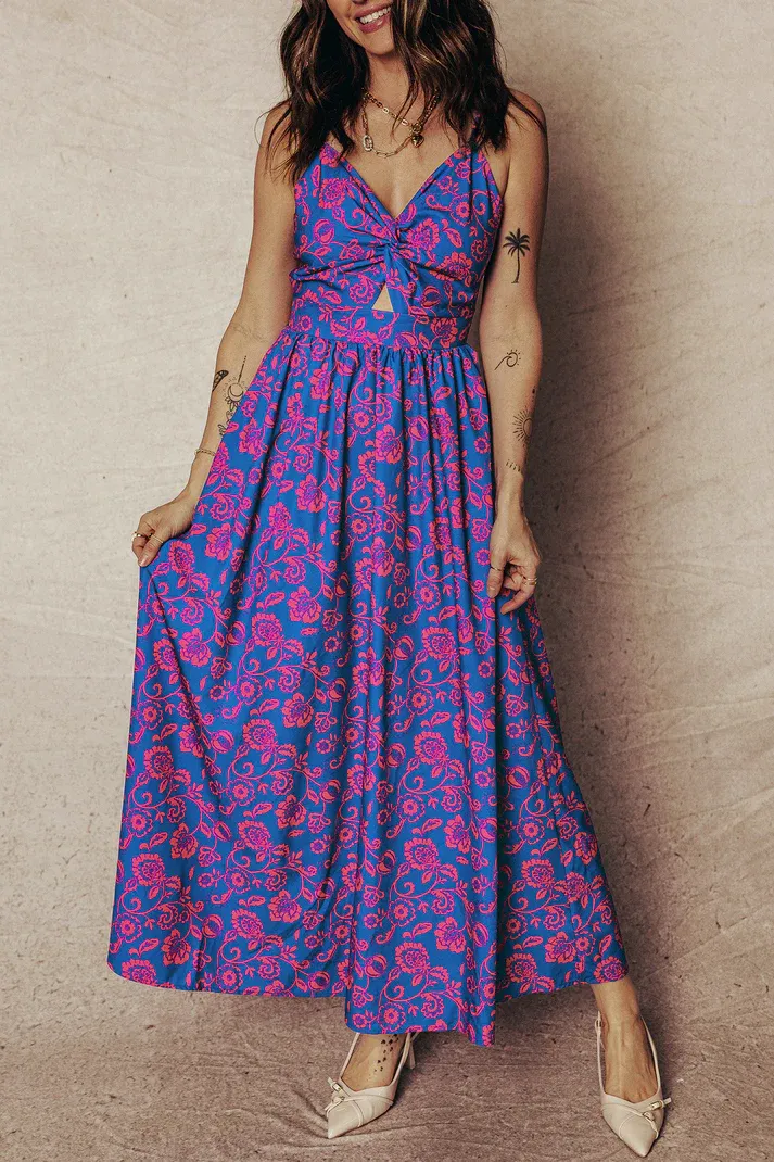 Blue Floral Tie Back Dress