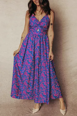 Blue Floral Tie Back Dress