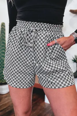 Gray Checkerboard Elastic Shorts