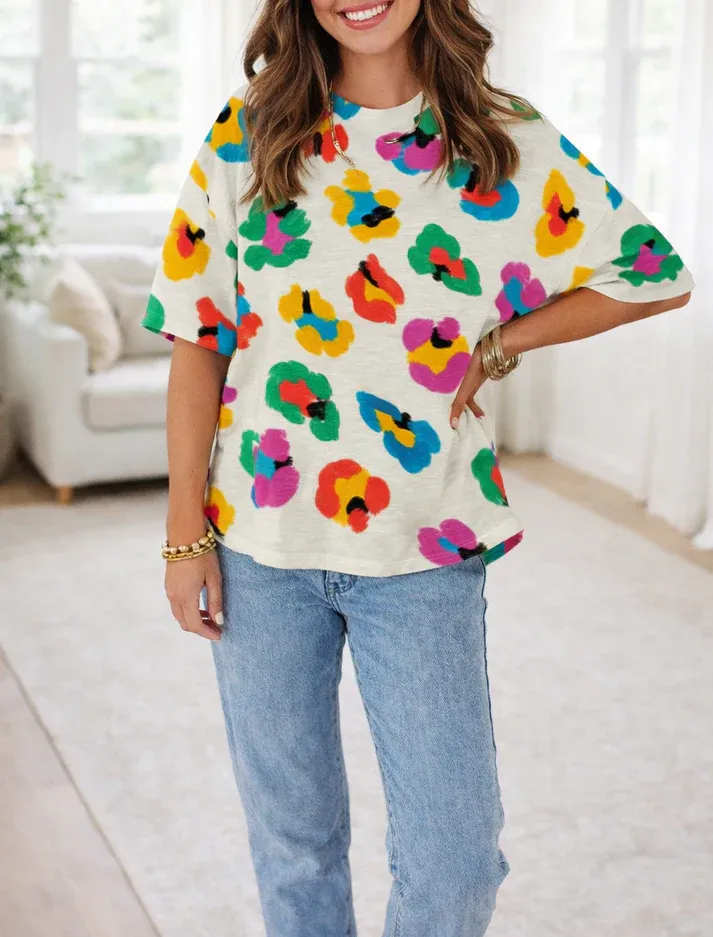 Leopard Drop Shoulder Top