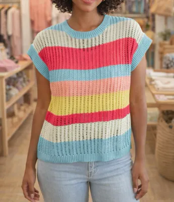 Stripe Colorblock Hollow Knit