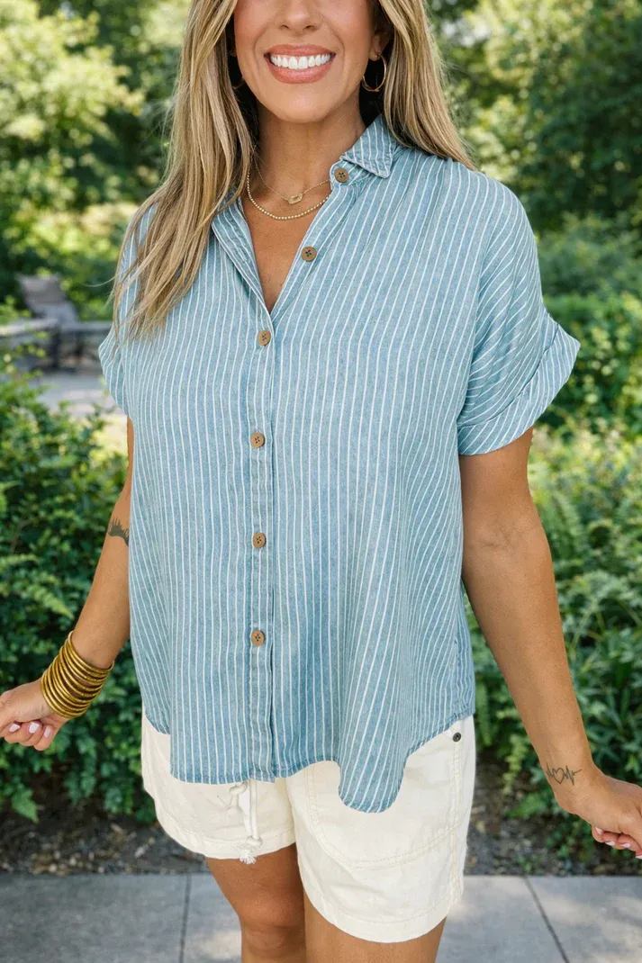 Blue Stripe Button Shirt