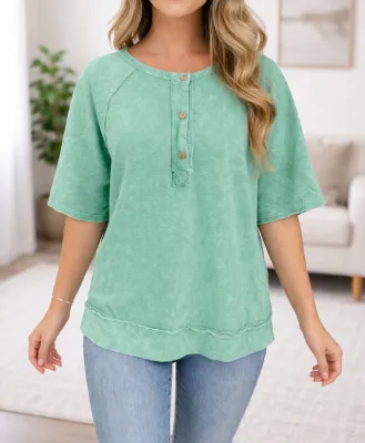 Mint Raw Seam Mineral Wash Shirt