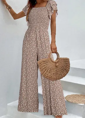 Brown Floral Ruffled Jumpsuit