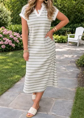 Green Stripe Pocket Midi Dress