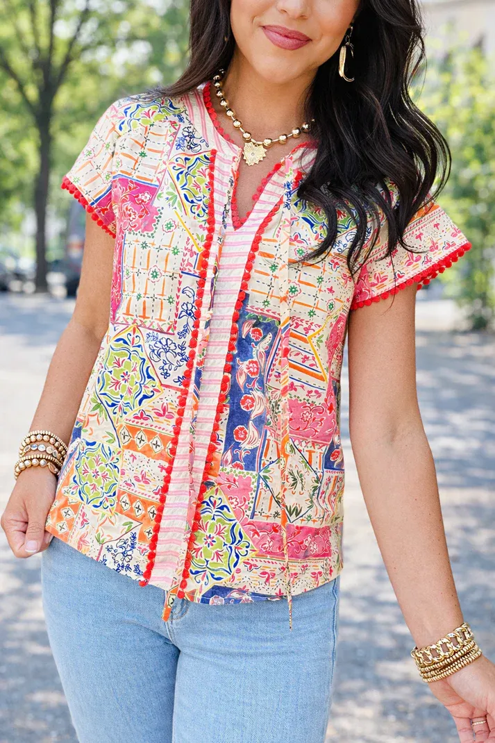 Red Mixed Print Blouse