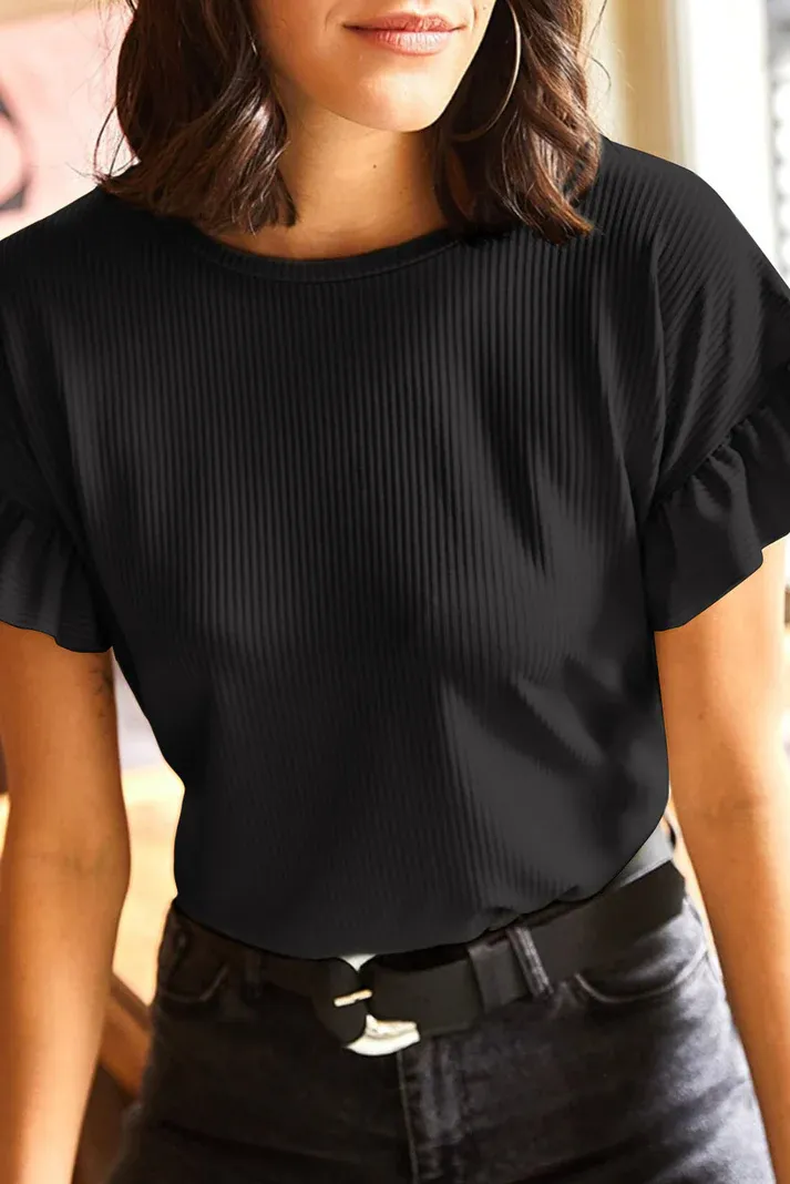Ribbed Ruffled Top