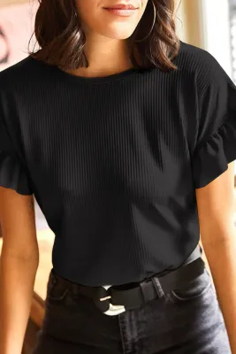 Ribbed Ruffled Top