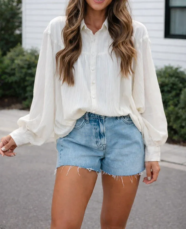 White Crinkled Texture Loose Shirt