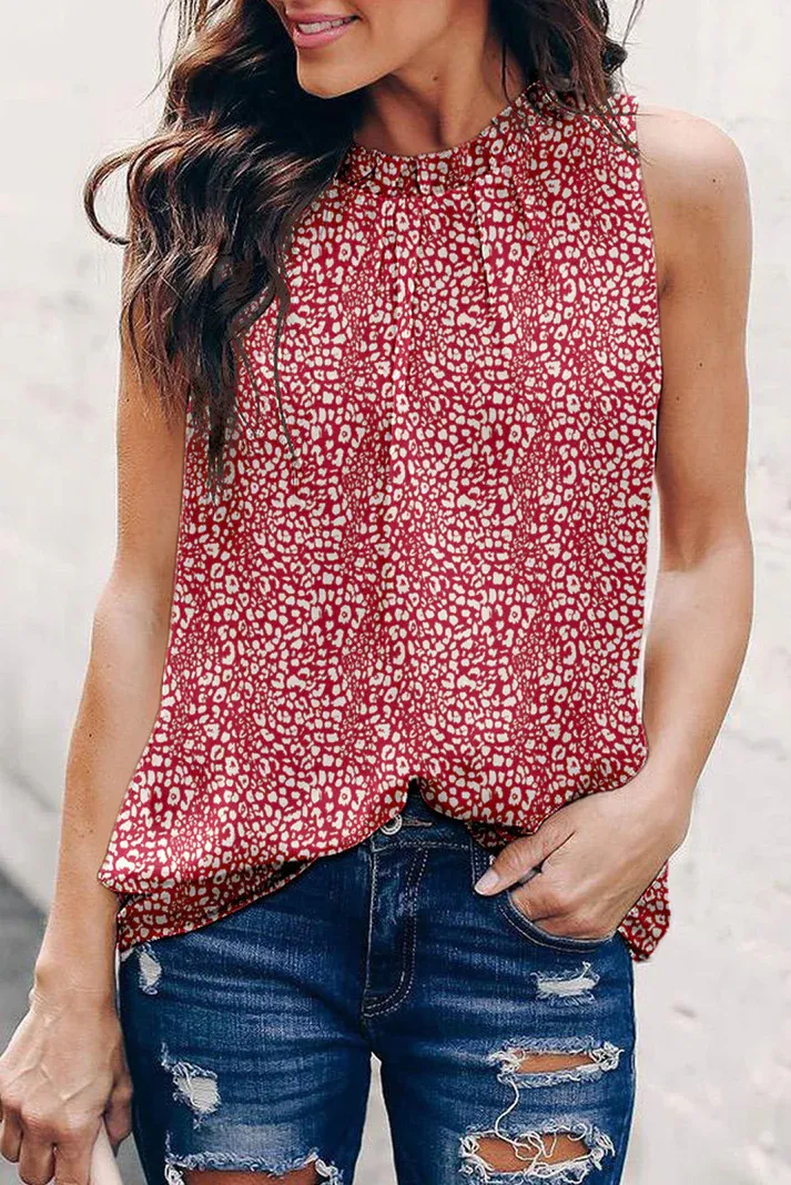 Red Leopard Ruffled Top
