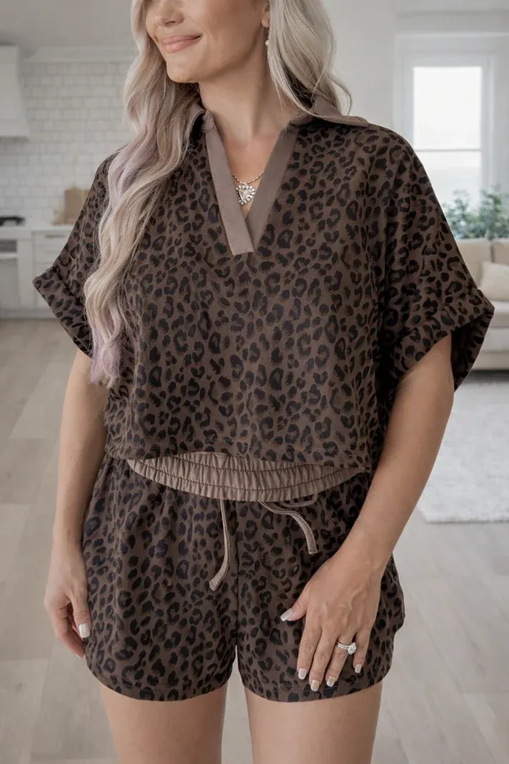 Brown Leopard Short Set