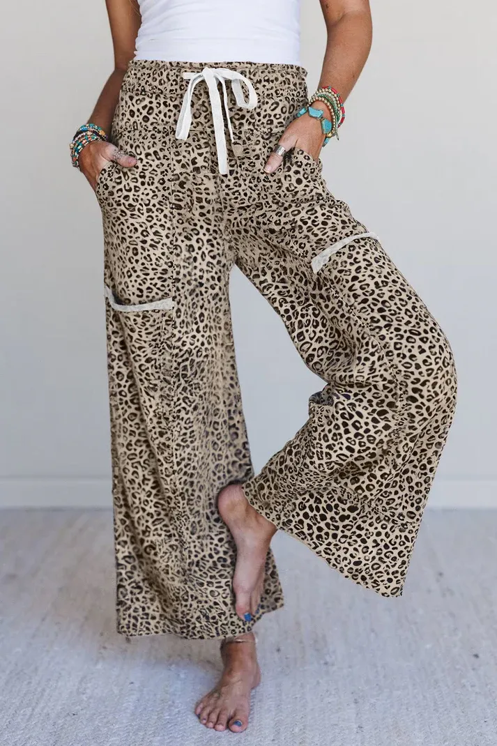 Khaki Animal Print Knit Pants