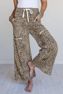 Khaki Animal Print Knit Pants
