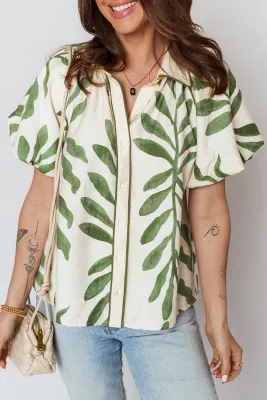 Green Leaf Balloon Sleeve Top