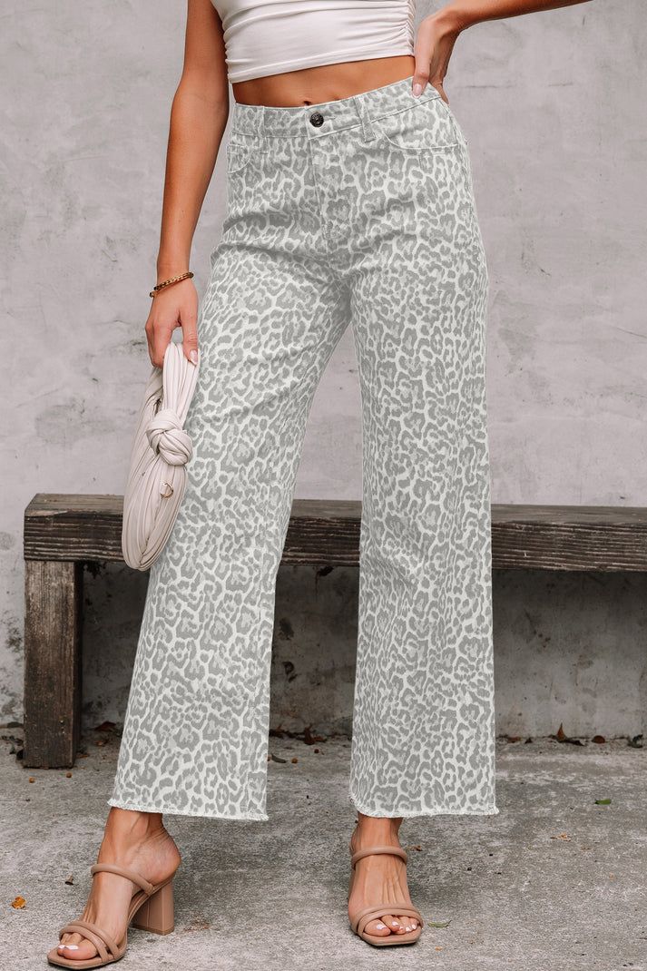 Leopard Frayed High Waist Jeans