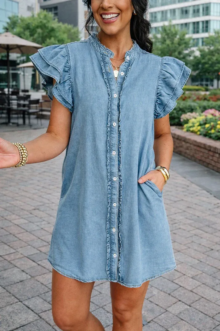 Frilled Detail Button Dress