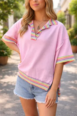 Pink Rainbow Stripe Oversized Top