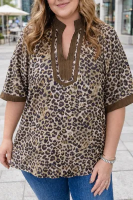 Brown Leopard Patchwork Blouse