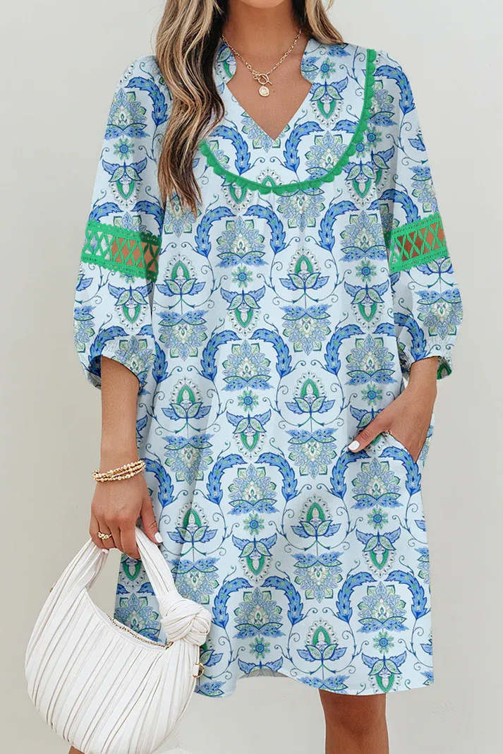 Blue Boho Paisley Dress