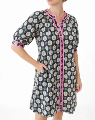 Blue Striped Trim Vintage Dress