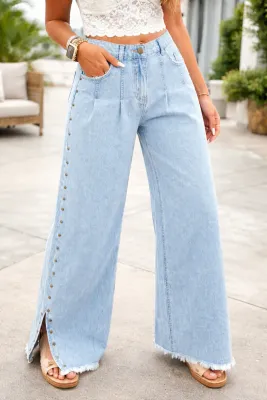 Blue Studded Slide Slit Jeans