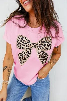 Pink Leopard Bow Top