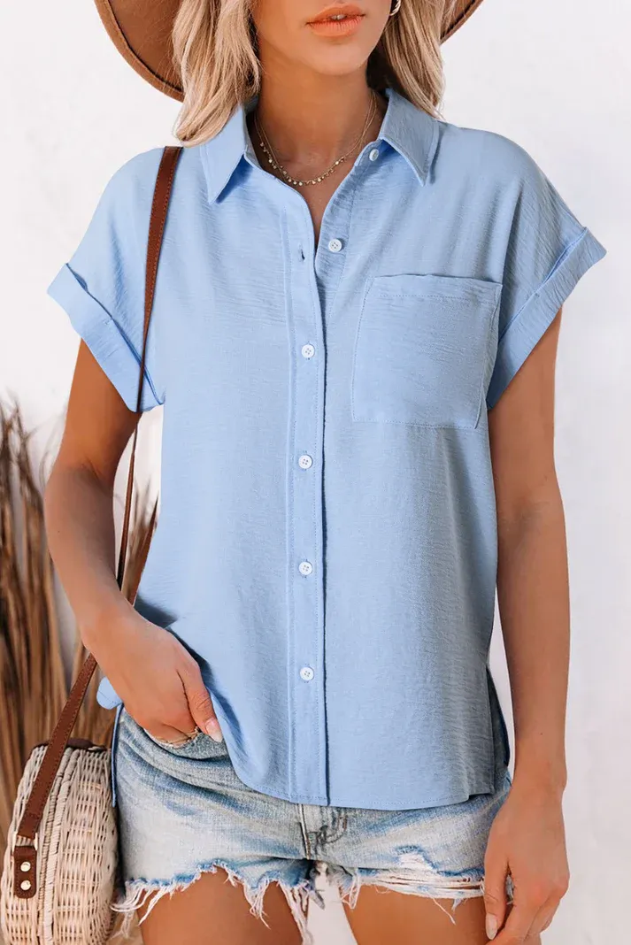 Blue Cuffed Button Shirt