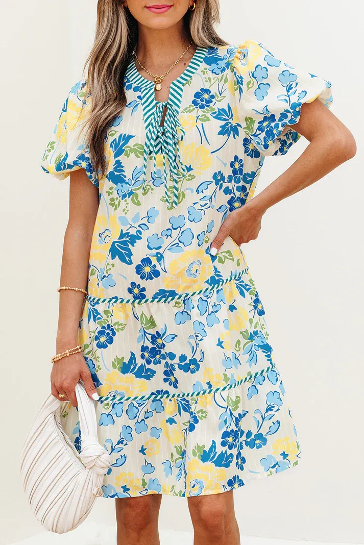 Blue and Yellow Floral Dress