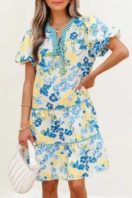 Blue and Yellow Floral Dress