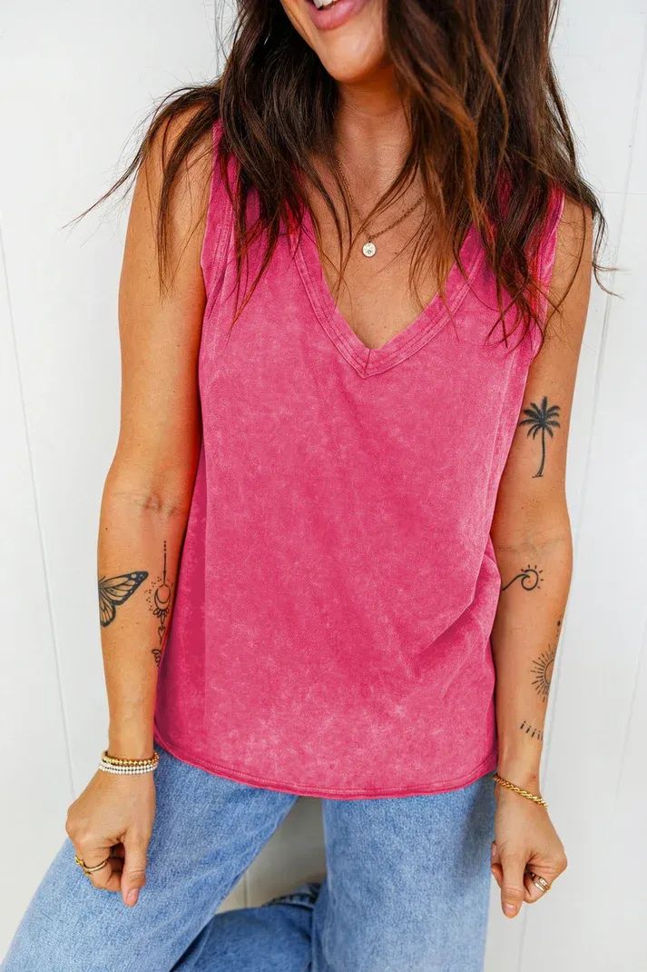 Rose Mineral V Neck Tank