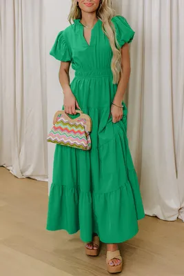 Green Waist Tiered Dress
