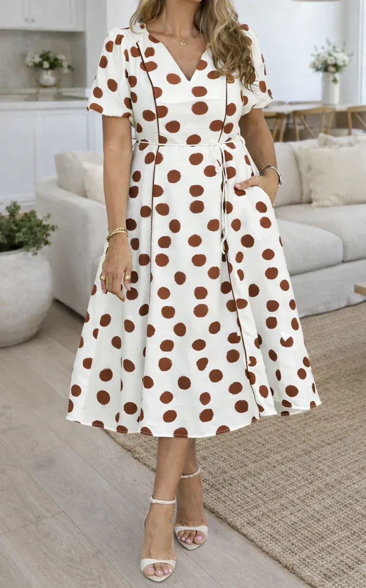 White Polka Dot Midi Dress