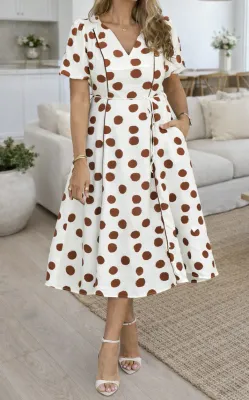 White Polka Dot Midi Dress