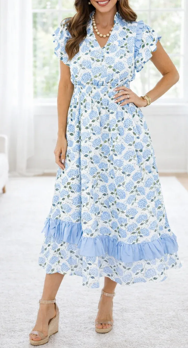 Blue Hydrangea Floral Dress