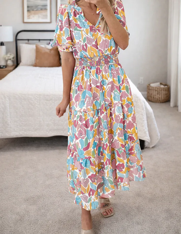 Pink Floral Smocked Dress