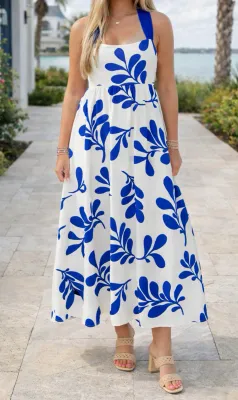 Blue Floral Tie Back Dress