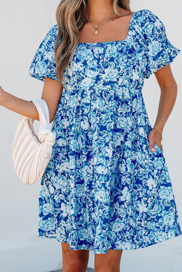 Blue Floral Babydoll Dress