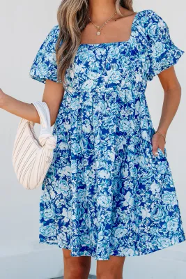 Blue Floral Babydoll Dress