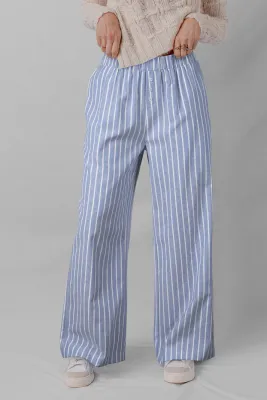 Blue Stripe Button Casual Pants