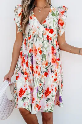 Pink Floral Ruffle Mini Dress